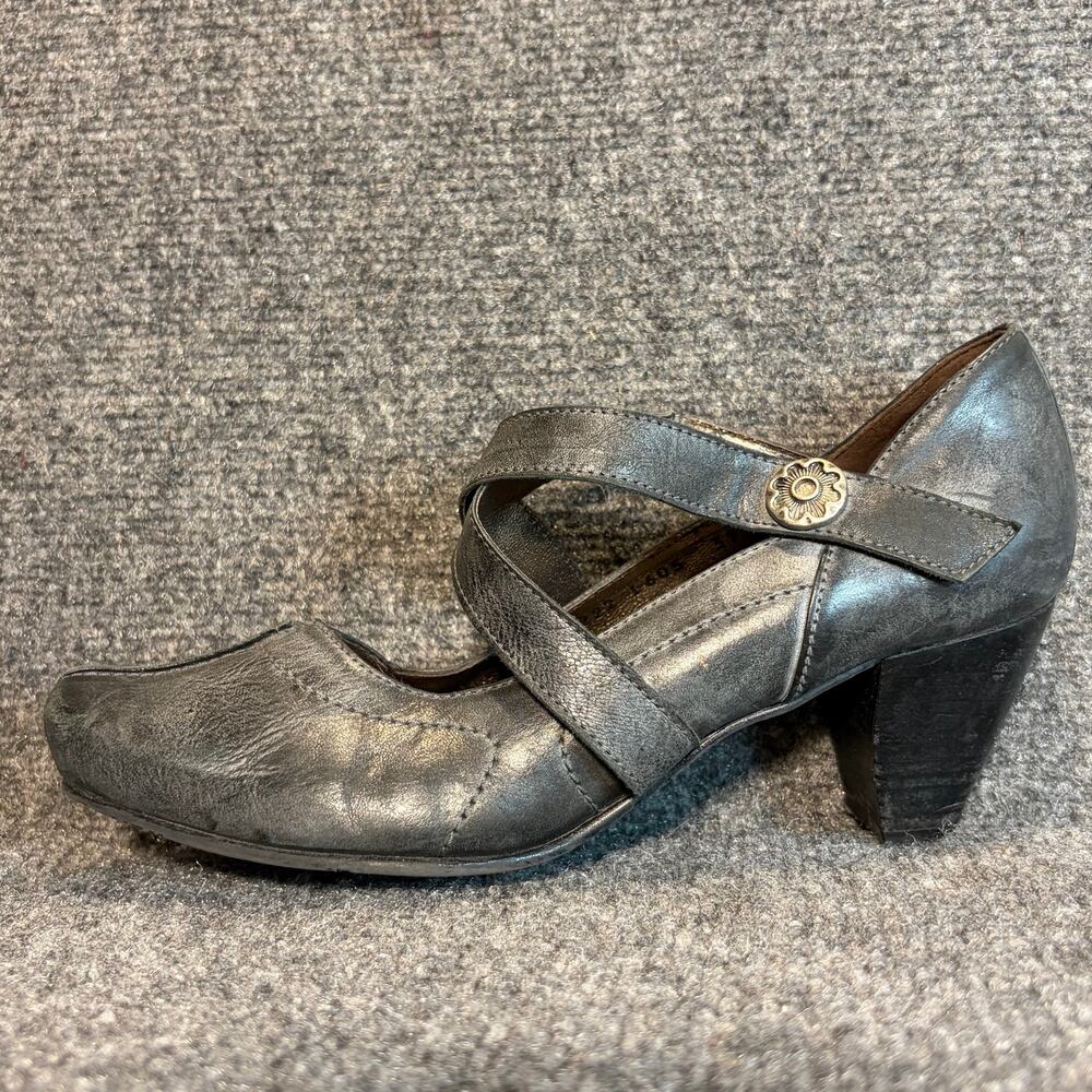 Fidji Womens Size 9 EU 40 Gray Leather Criss Cross Strap Mary Jane Pump Heels